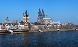 View on Cologne from the Rhine river, Germany